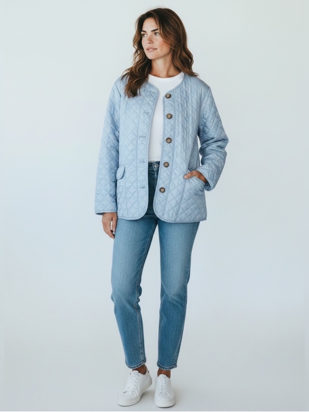Classic Editions blue quilted casual collarless normcore barn jacket extra large